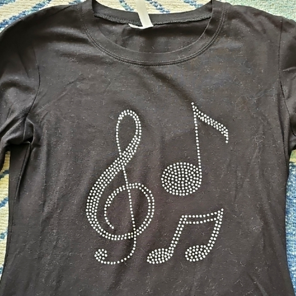 Black Music Note T-Shirt with Rhinestones
